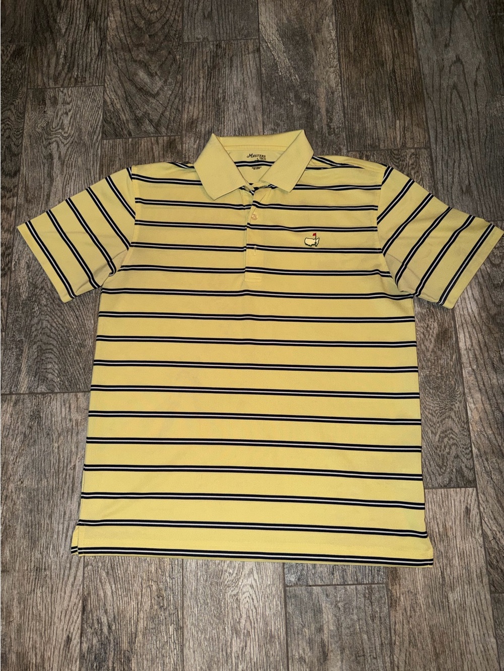 Masters Tech Augusta National Yellow Striped Golf Polo Medium